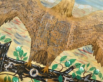 ヴィンテージのイーグルス友愛会絵画：サイン入りアメリカーナアート