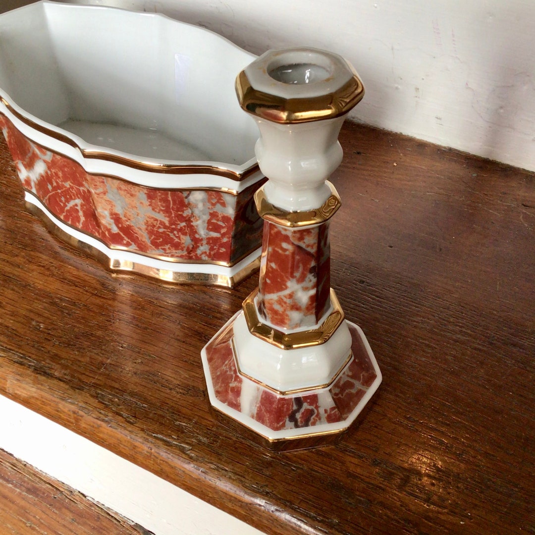 Beautiful Faux Marble Mantel Set Andrea by Sadek Candlesticks and