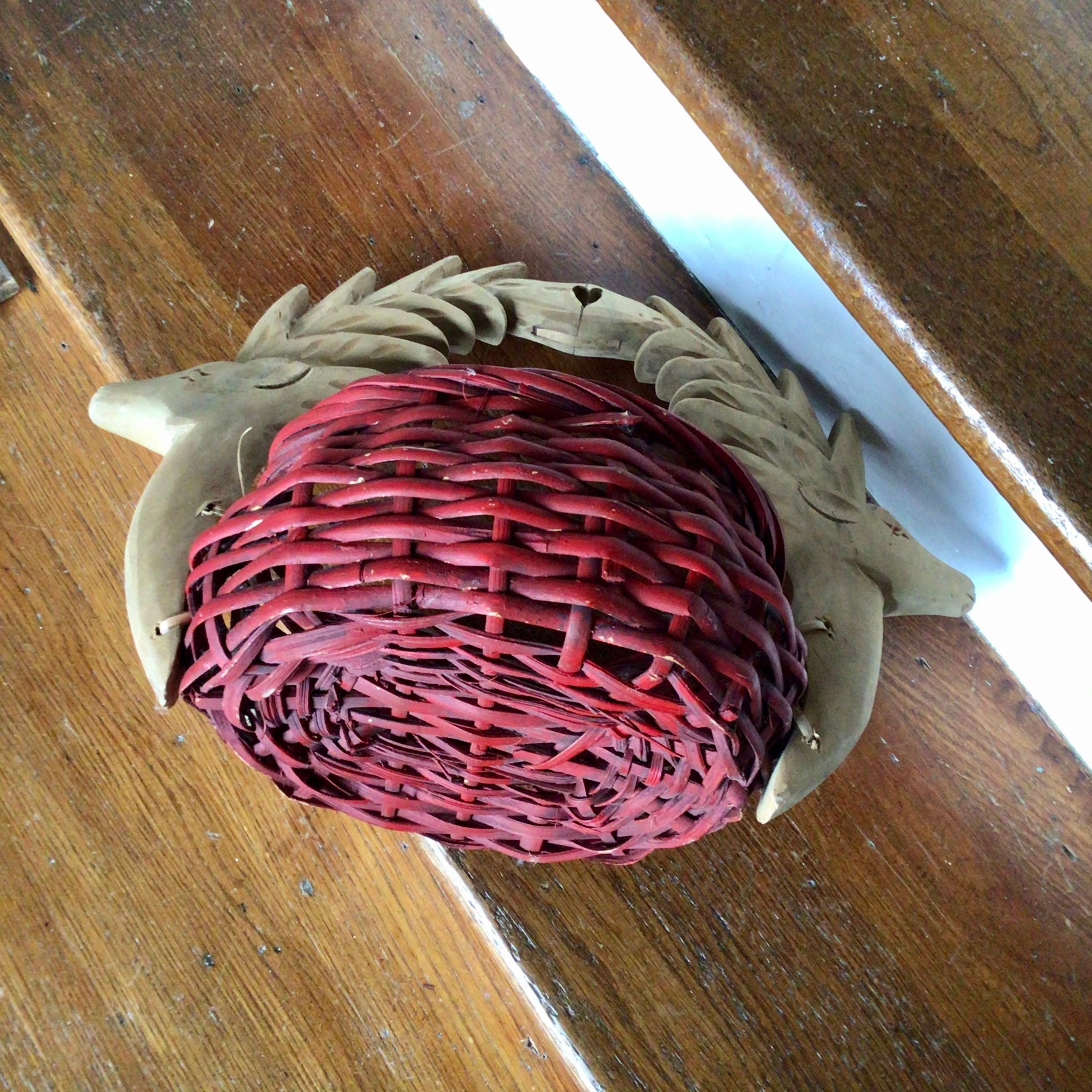 COTTAGE DECOR Red Basket with Deer Handles Etsy
