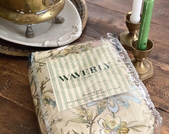 Pair Waverly New Old Stock Curtains with Tiebacks    Felicite-Mist   Floral and Fabulous Fabric