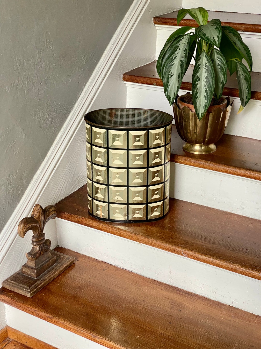 Mid Century Black and Gold Wastebasket or Even a Planter Etsy