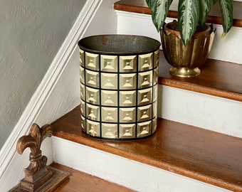 Gorgeous Mid Century Black and Gold Wastebasket or Even a Planter!