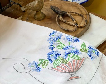 Antique Hand Stitched Needlepoint Tablecloth   Love the Basket!