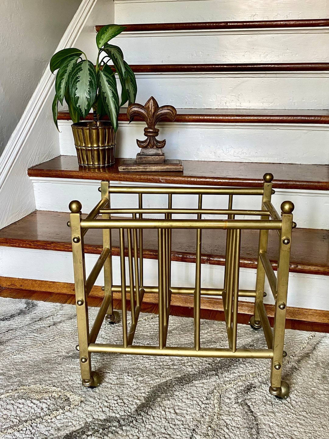 Vintage Brass Magazine Rack on Casters *see Description - Etsy