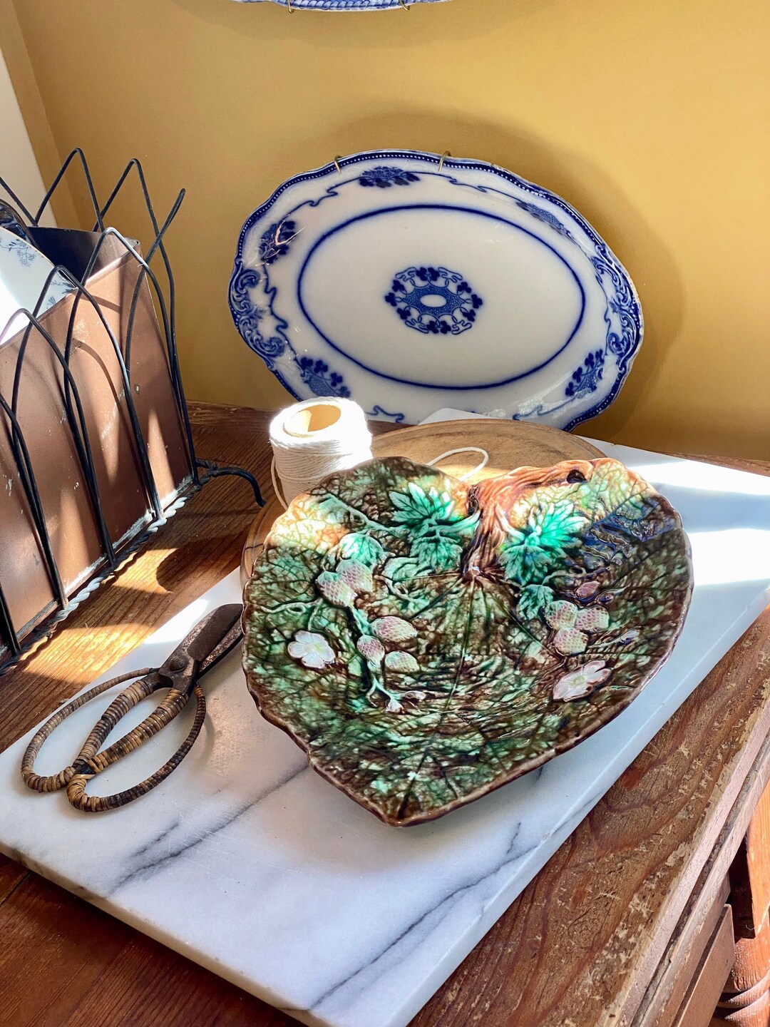 Beautiful Majolica Pottery Leaf Plate Etsy