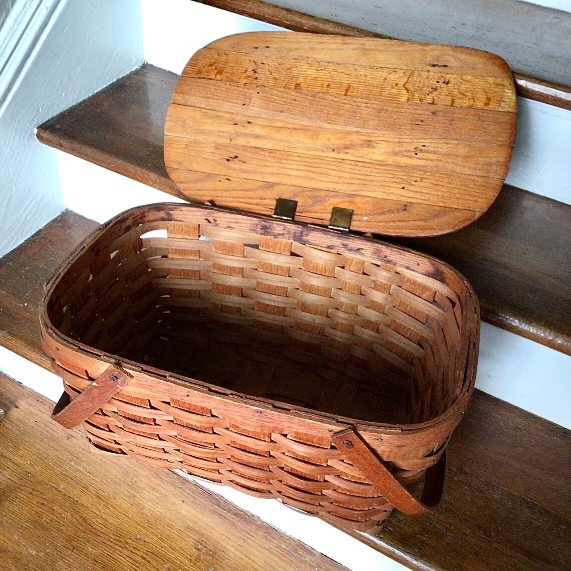 Woven Wood Picnic Basket Great for Pretty Kitchen Storage as Etsy