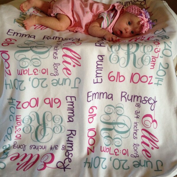 Personalized Baby Blanket, monogram baby gift, birth announcement