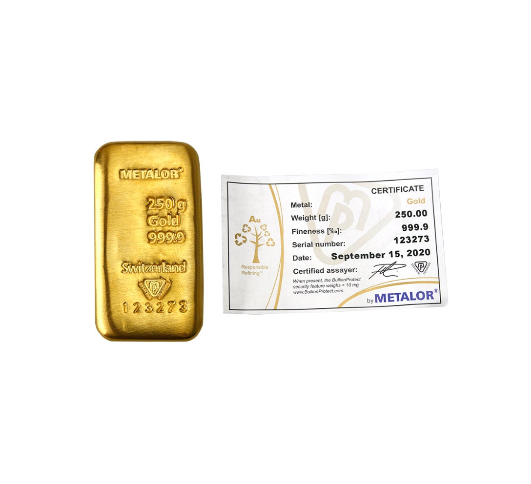 250g Metalor Cast Gold Bar Metalor Certified Gold Bar 24K - Etsy UK