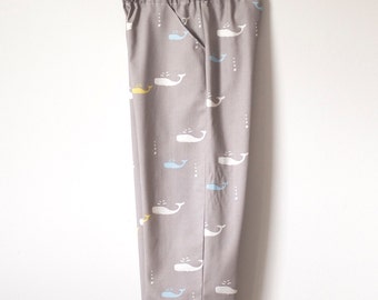 Kids long pants pdf sewing pattern.  Unisex, 3 lengths, 3 finishing options.