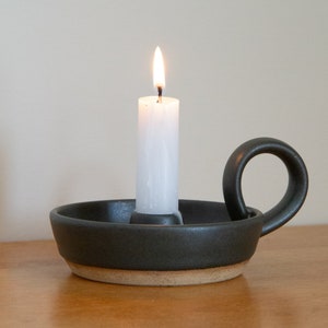 ON ORDER Satin black candle holder with handle
