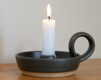 ON ORDER Satin black candle holder with handle