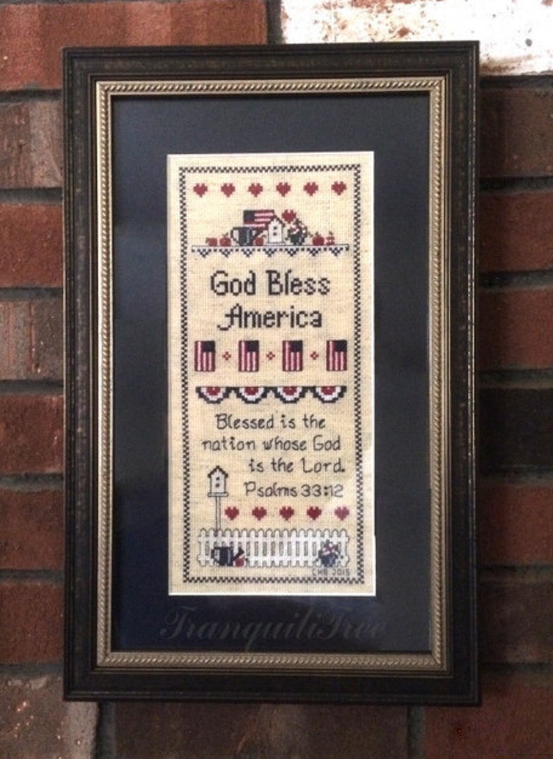 God Bless America Counted Cross- Stitch Sampler Instant Pattern Etsy