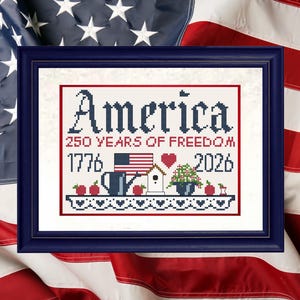 America Cross Stitch  Pattern - Freedom Cross Stitch - Patriotic Sampler - Semiquincentennial, United States Sampler, 250,  Pattern Keeper