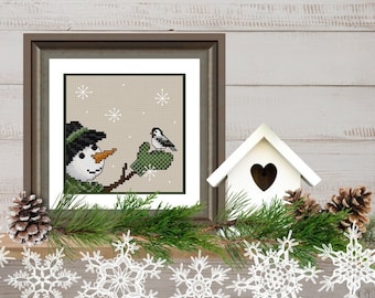 Snowman Cross Stitch Pattern - Winter Cross Stitch Pattern - Winter Snow Cross Stitch - Large Print Downloadable Cross Stitch PDF Pattern