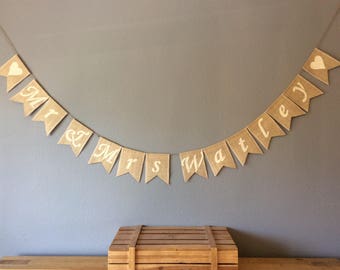 Personnalisé Mariée Et Marié Mariage Fiançailles Bunting Bannière de Hesse vintage