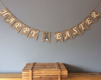 Happy Easter Bunting Banner hessian Burlap Vintage