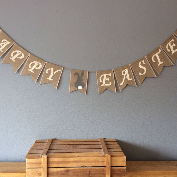 Happy Easter Bunting Banner hessian Burlap Vintage