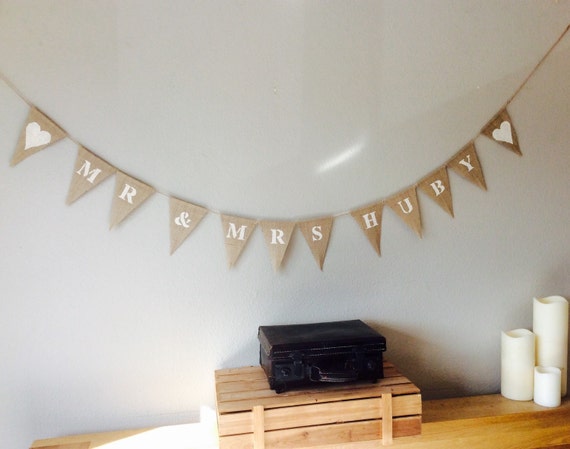 Personnalisé Mariée Et Marié Mariage Fiançailles Bunting Bannière de Hesse vintage