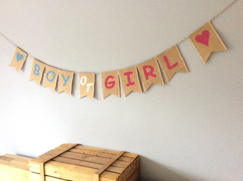 Gender Reveal Party Vintage Hessian Burlap Baby Shower New Baby Bunting Banner