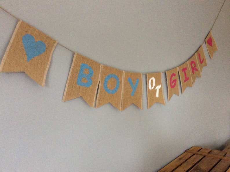 Gender Reveal Party Vintage Hessian Burlap Baby Shower New Baby Bunting Banner