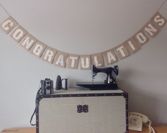 CONGRATULATIONS Wedding Engagement Party Bunting Banner Hessian Vintage Burlap