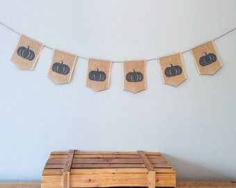 Halloween Autumn Grey Pumpkin Hessian Burlap Bunting Banner