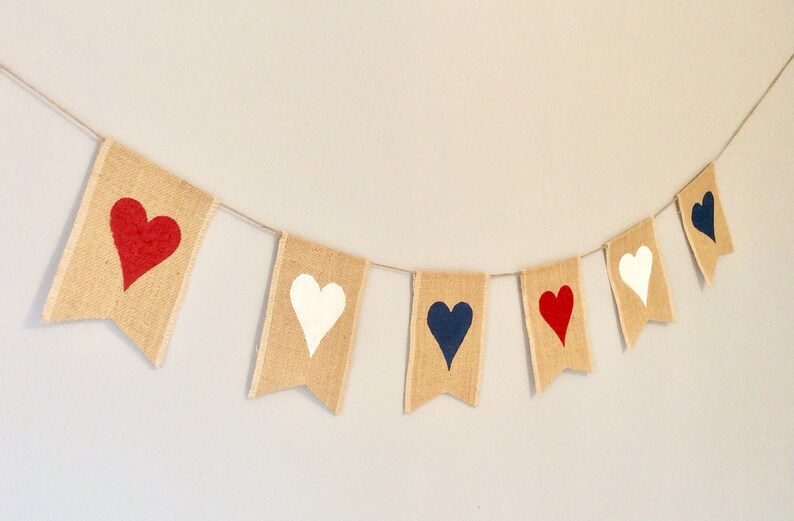 Union Jack Coronation Bunting Kings coronation Celebrations Window Bunting Banner Hearts Hessian Burlap image 2