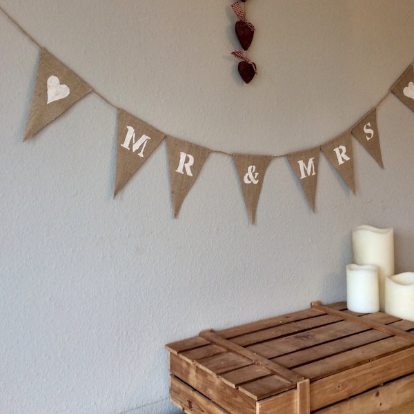 Mr & Mrs Wedding Bunting Bride and Groom Bunting Banner Hessian