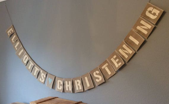 CHRISTENING Hessian Bunting Banner NEW BABY Vintage Burlap