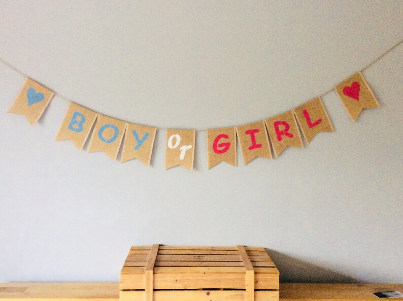 Gender Reveal Party Vintage Hessian Burlap Baby Shower New Baby Bunting Banner