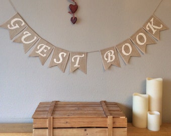 Guest Book Wedding Party Bunting Banner Hessian Burlap