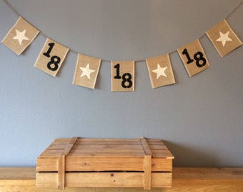 18th Birthday Bunting Banner Vintage Hessian Burlap Rustic