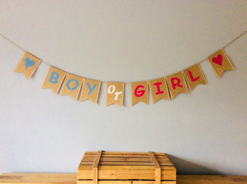 Gender Reveal Party Vintage Hessian Burlap Baby Shower New Baby Bunting Banner