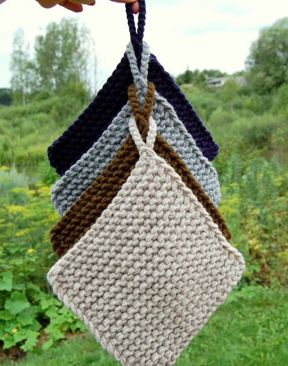 Knitted Pot Holder Bulky Wool Knit Pot Holder Hand Knit Chunky Etsy