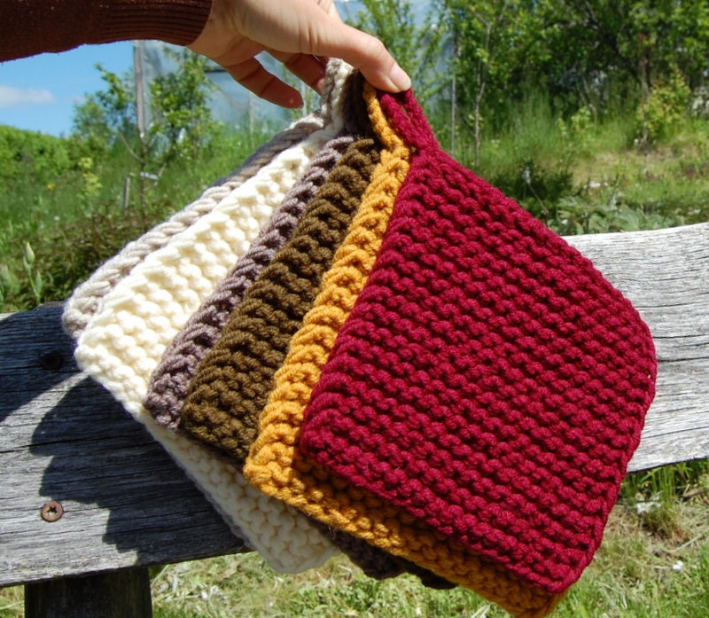 Knitted Pot Holder Bulky Wool Knit Pot Holder Hand Knit Hot Etsy