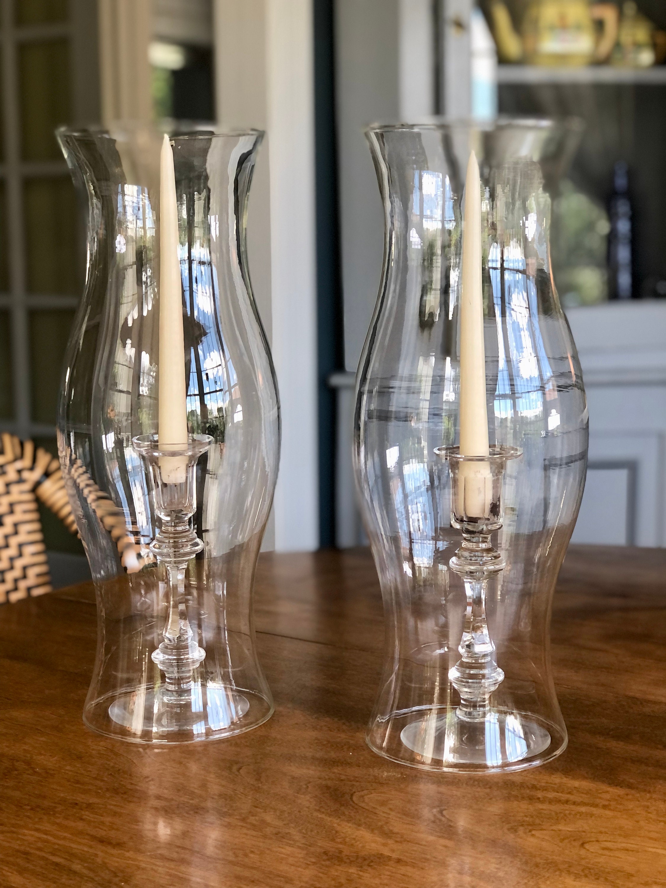 2 Vintage Hurricane Globes w/ Candle Holders 16.5 Large Etsy