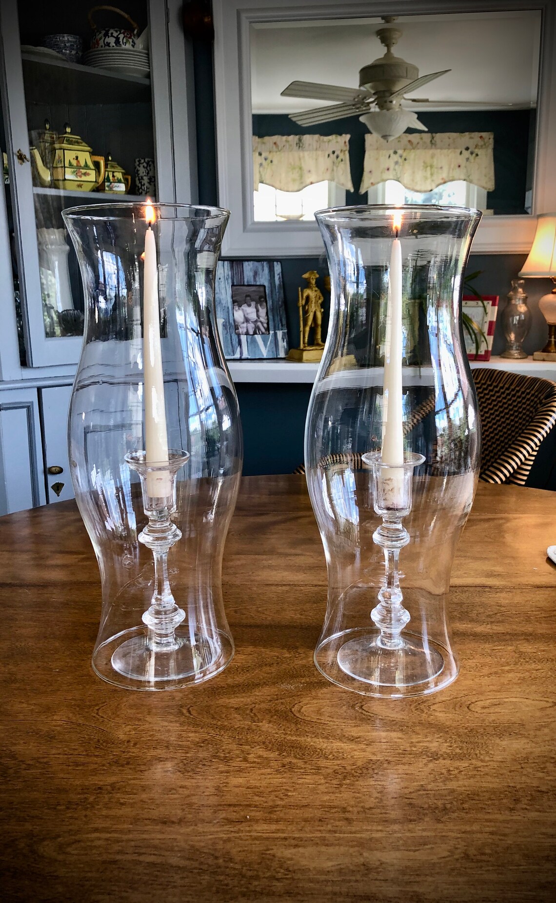 2 Vintage Hurricane Globes w/ Candle Holders 16.5 Large Etsy