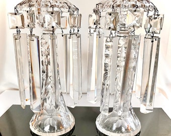 STUNNING Antique ABP Pairpoint Mantle Lusters Candle Holders American Brilliant Cut Glass Lusters Prisms ABP Pairpoint Viscaria Lusters
