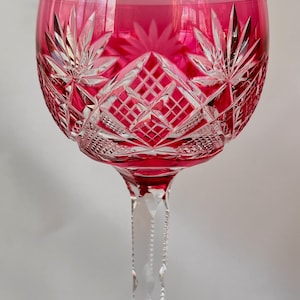 Antique Cranberry WINE Glass-Cut to Clear-Val St Lambert-Belgium Crystal-Val St Lambert Wine Stem-Wine Glass Stem Cranberry-Wine Hock Glass