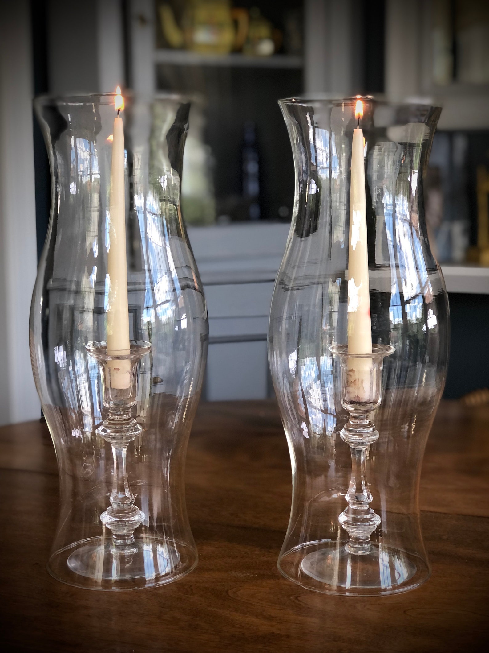 2 Vintage Hurricane Globes w/ Candle Holders 16.5 Large Etsy