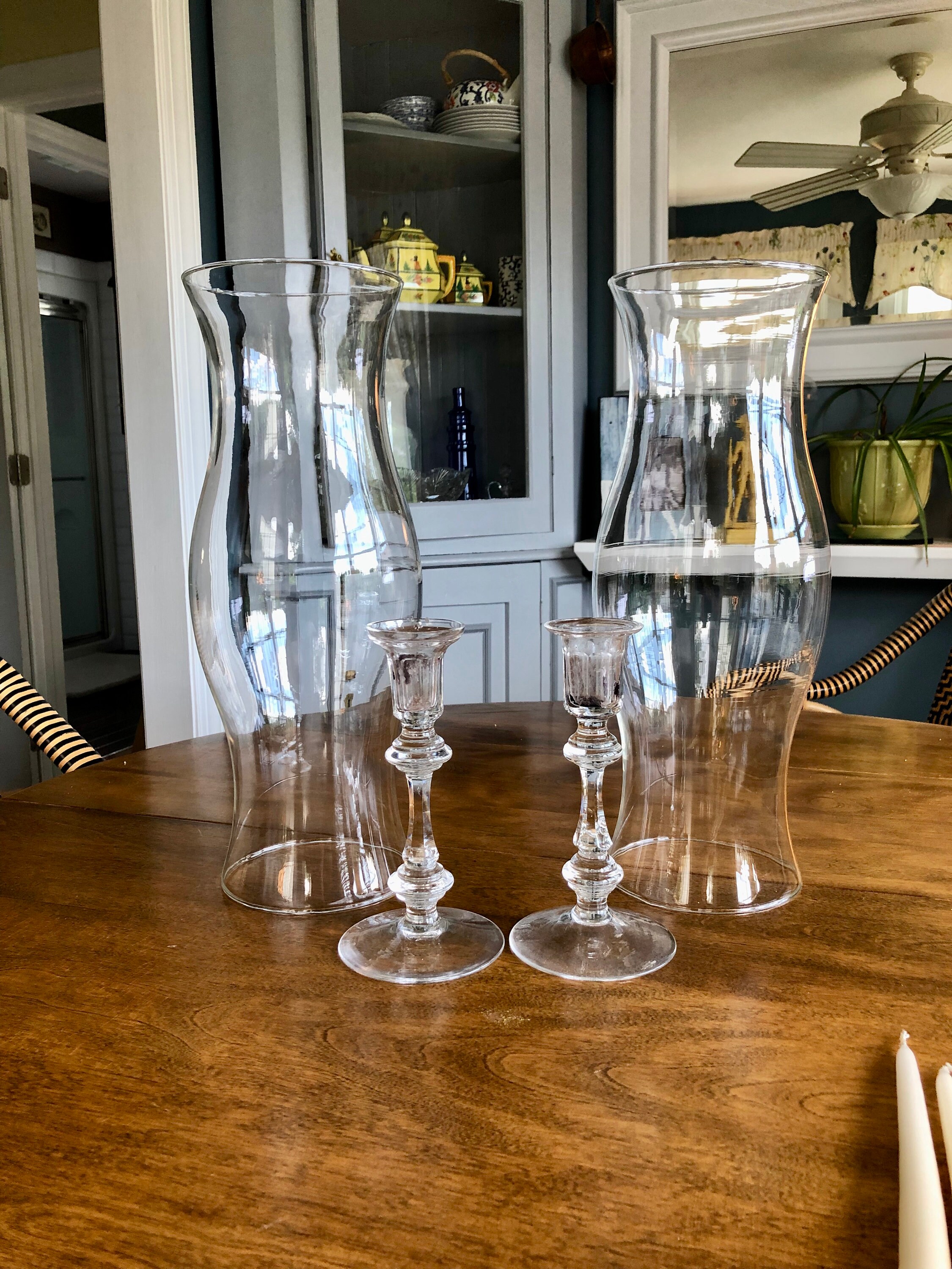 2 Vintage Hurricane Globes w/ Candle Holders 16.5 Large Etsy