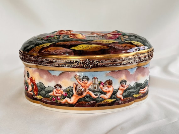 Antique French Jewelry Box Porcelain 19C France L… - image 1