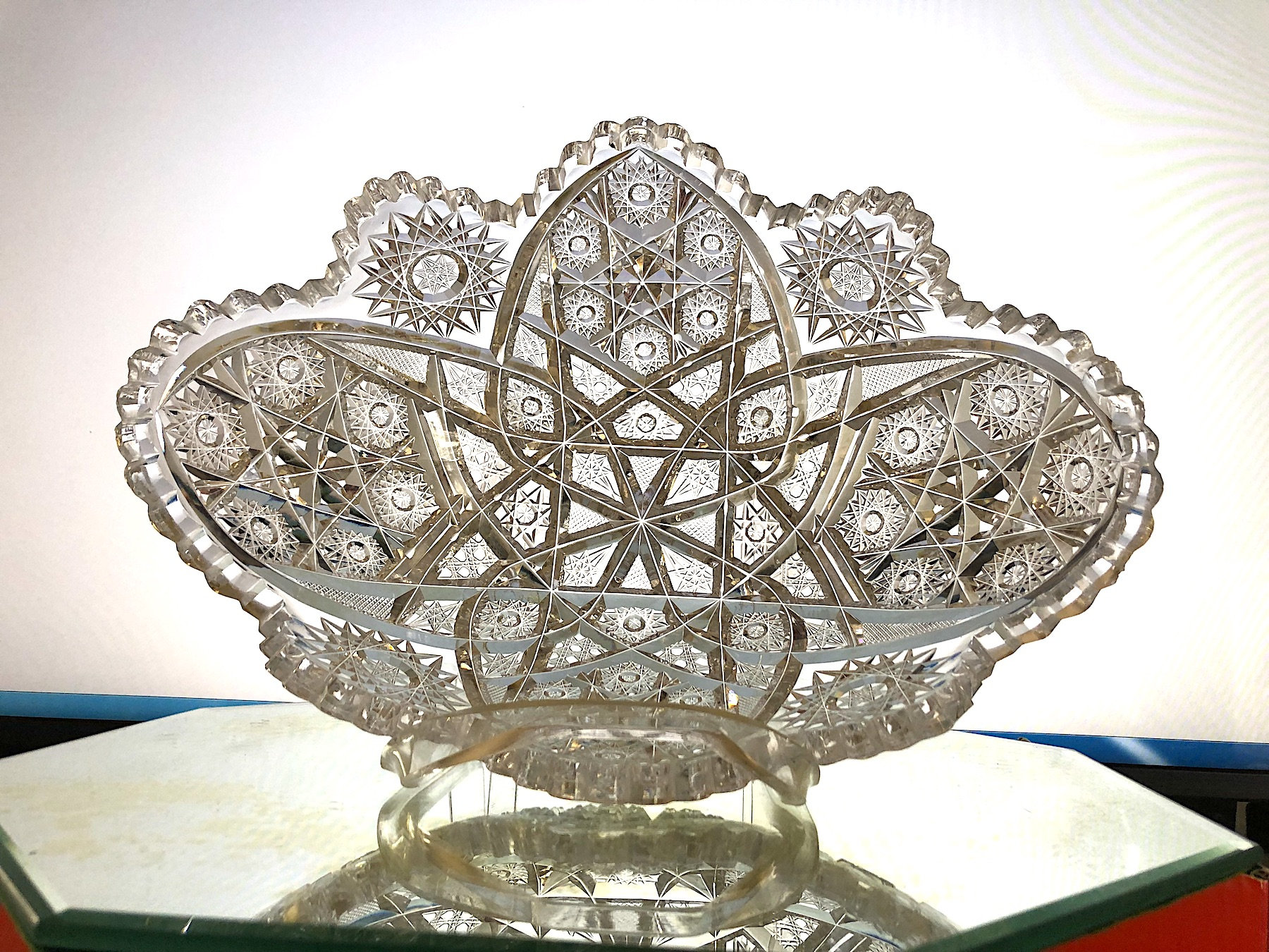 American Brilliant Cut Glass Bowl-ABP Oval Bowl-American Brilliant Cut Glass Orange Bowl-ABP Bowl Oval American Cut Glass Bowl