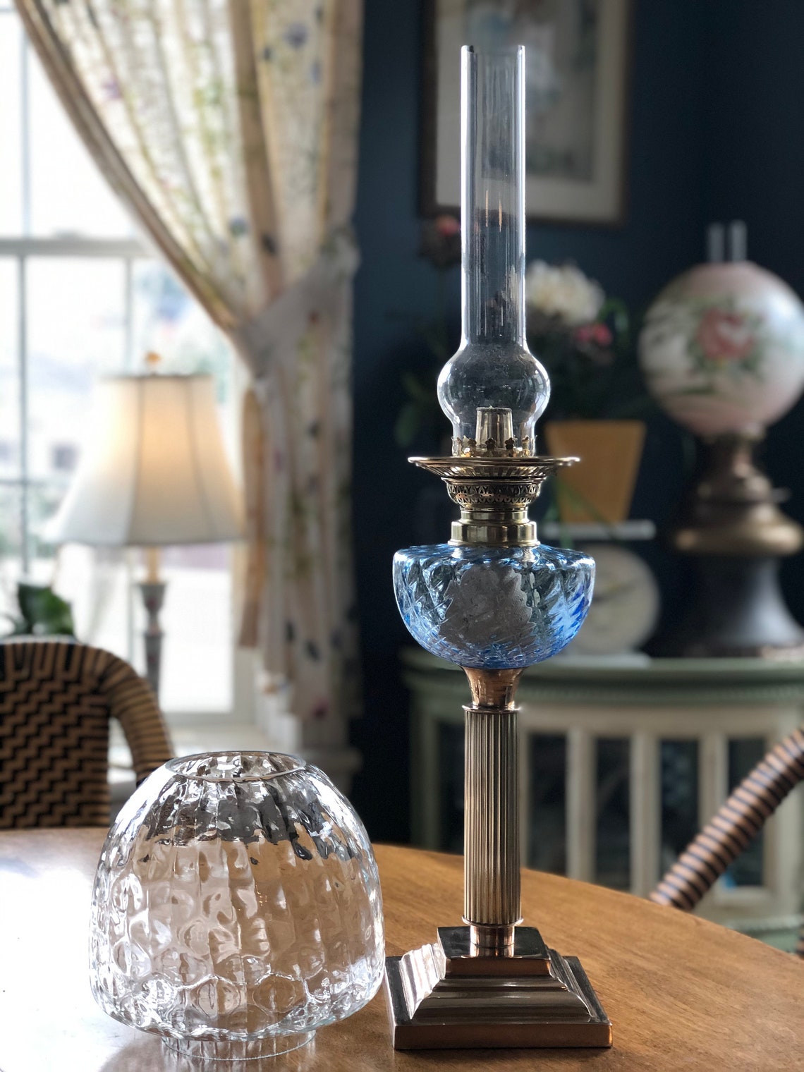 ANTIQUE VICTORIAN Oil Lamp Kosmos Gaudard Oil Lamp Burner Blue Etsy