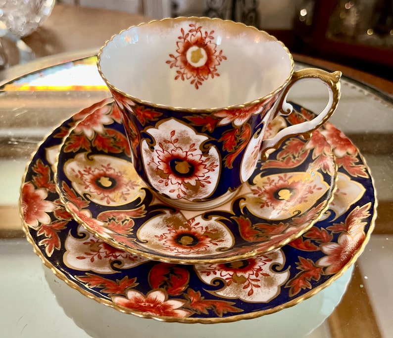 Aynsley Imari Tea Cup Saucer Trio Old Imari Signed 13521 Etsy