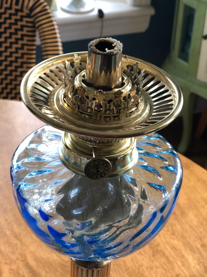 ANTIQUE VICTORIAN Oil Lamp Kosmos Gaudard Oil Lamp Burner Blue Etsy