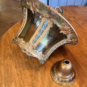 Antique Art Deco Slag Glass Hanging Pendant Porch Hall Foyer Ceiling Light Fixture-Polychrome Ceiling Light-Vtg Slag Lamp Hanging Light