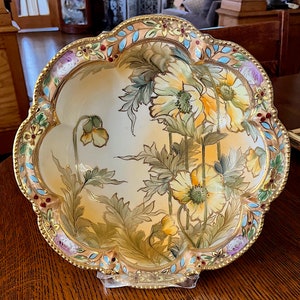 Nippon Gold Hand Painted Bowl-Maple Leaf Nippon Gold Enamel Beading-Antique Nippon Porcelain Bowl Large-Stunning Nippon Bowl Gold