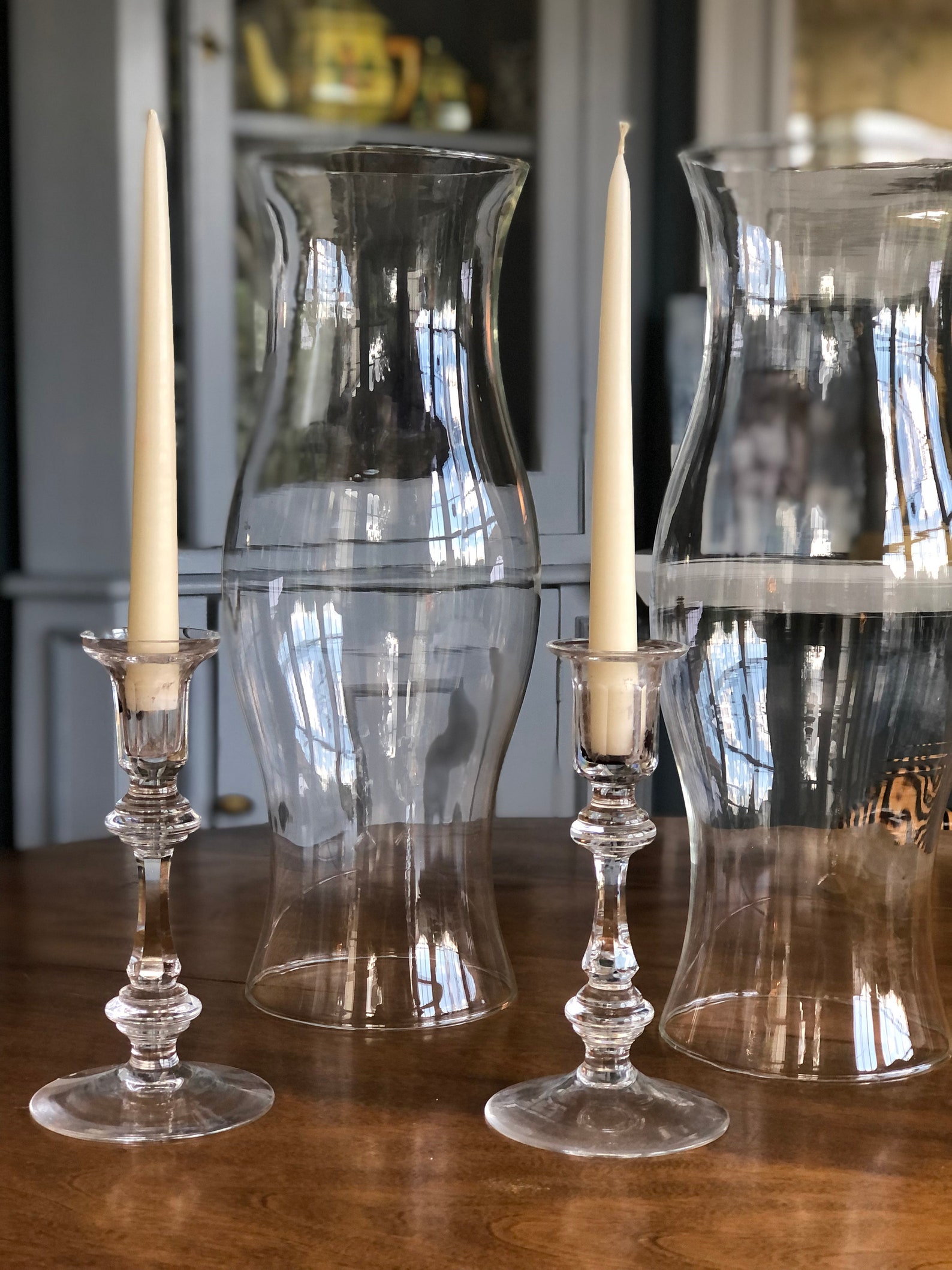 2 Vintage Hurricane Globes w/ Candle Holders 16.5 Large Etsy