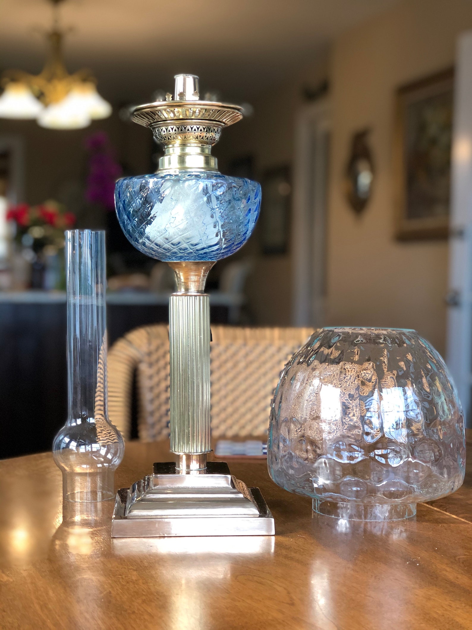 ANTIQUE VICTORIAN Oil Lamp Kosmos Gaudard Oil Lamp Burner Blue Etsy